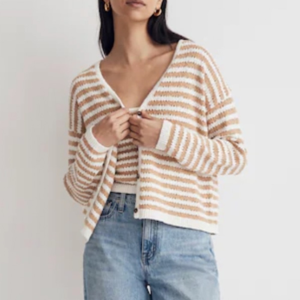 Madewell Open-Stitch Cardigan Sweater in Stripe - Picture 6 of 7